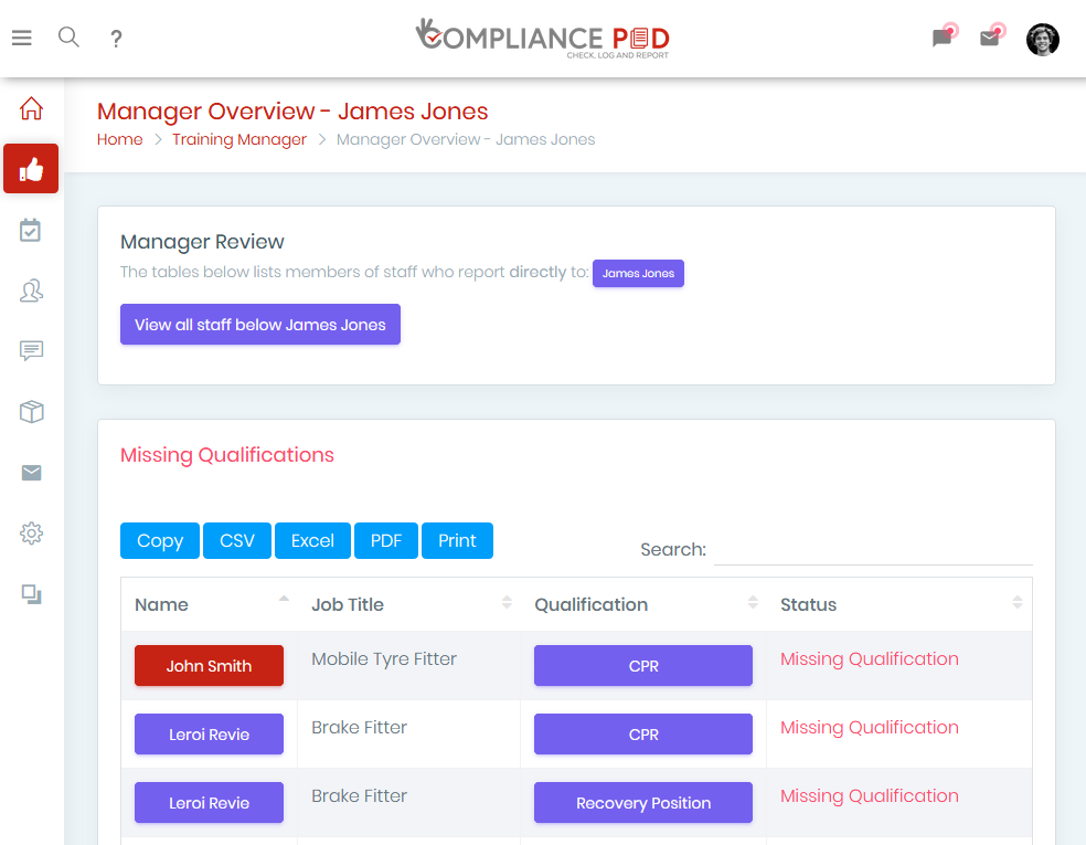 training management software screen