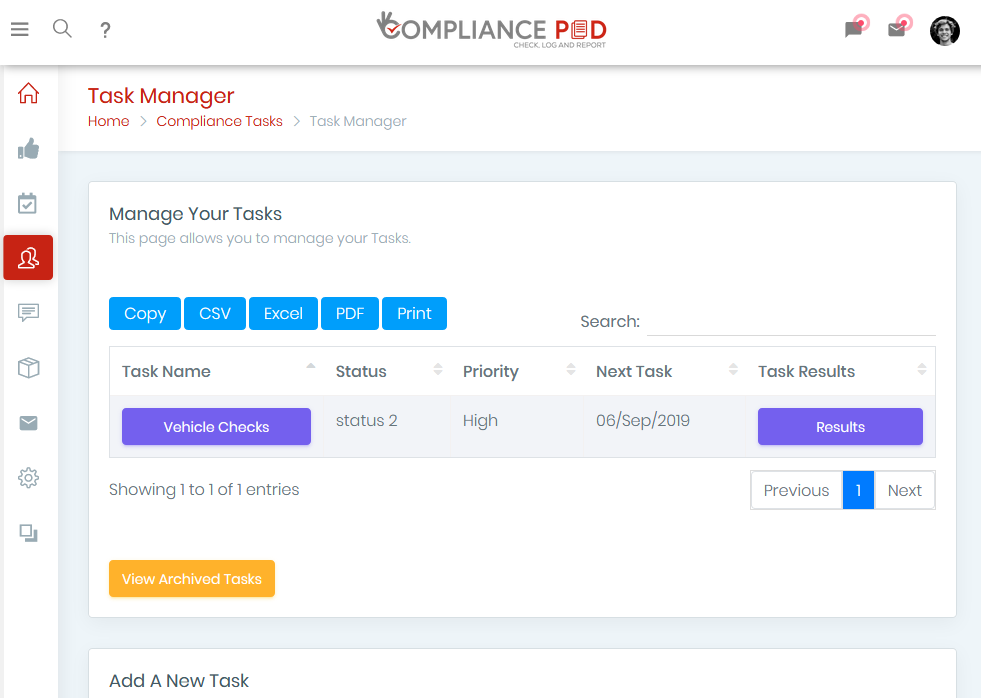 compliance task management software screen